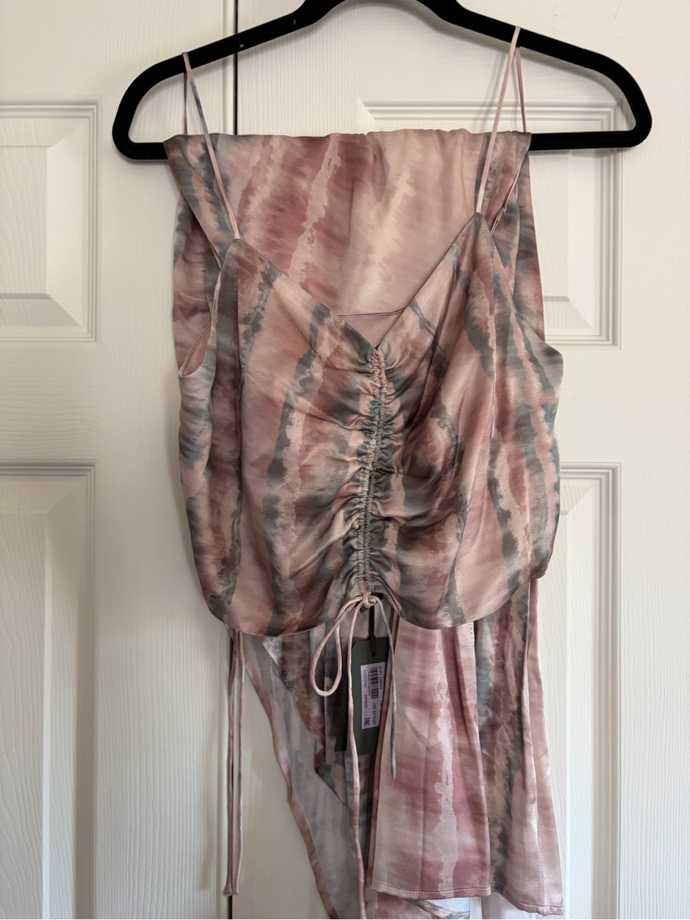 Pink Tie-Dye Ruched Satin Cami Top and Skirt Set